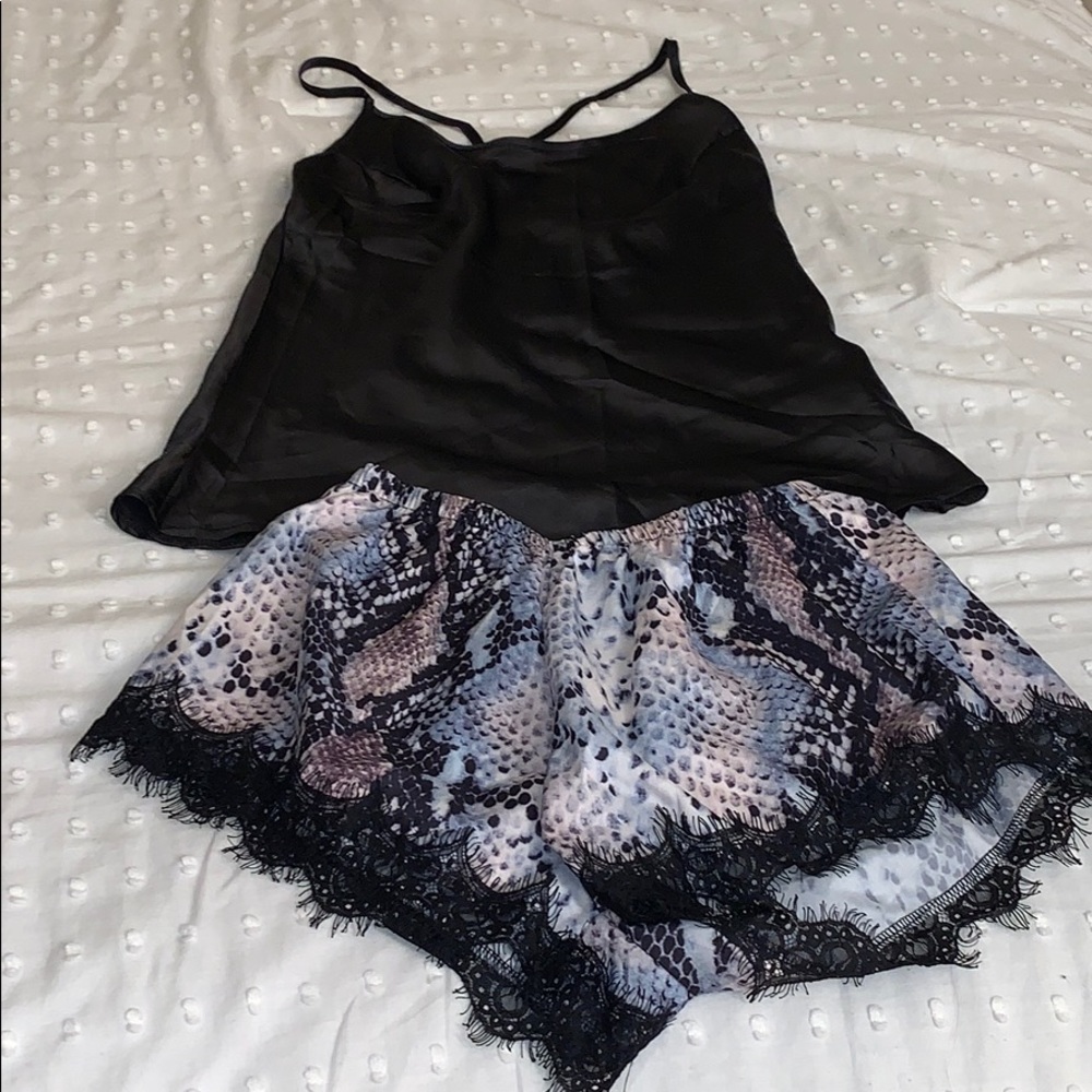 PJ set black top and multi colored shorts